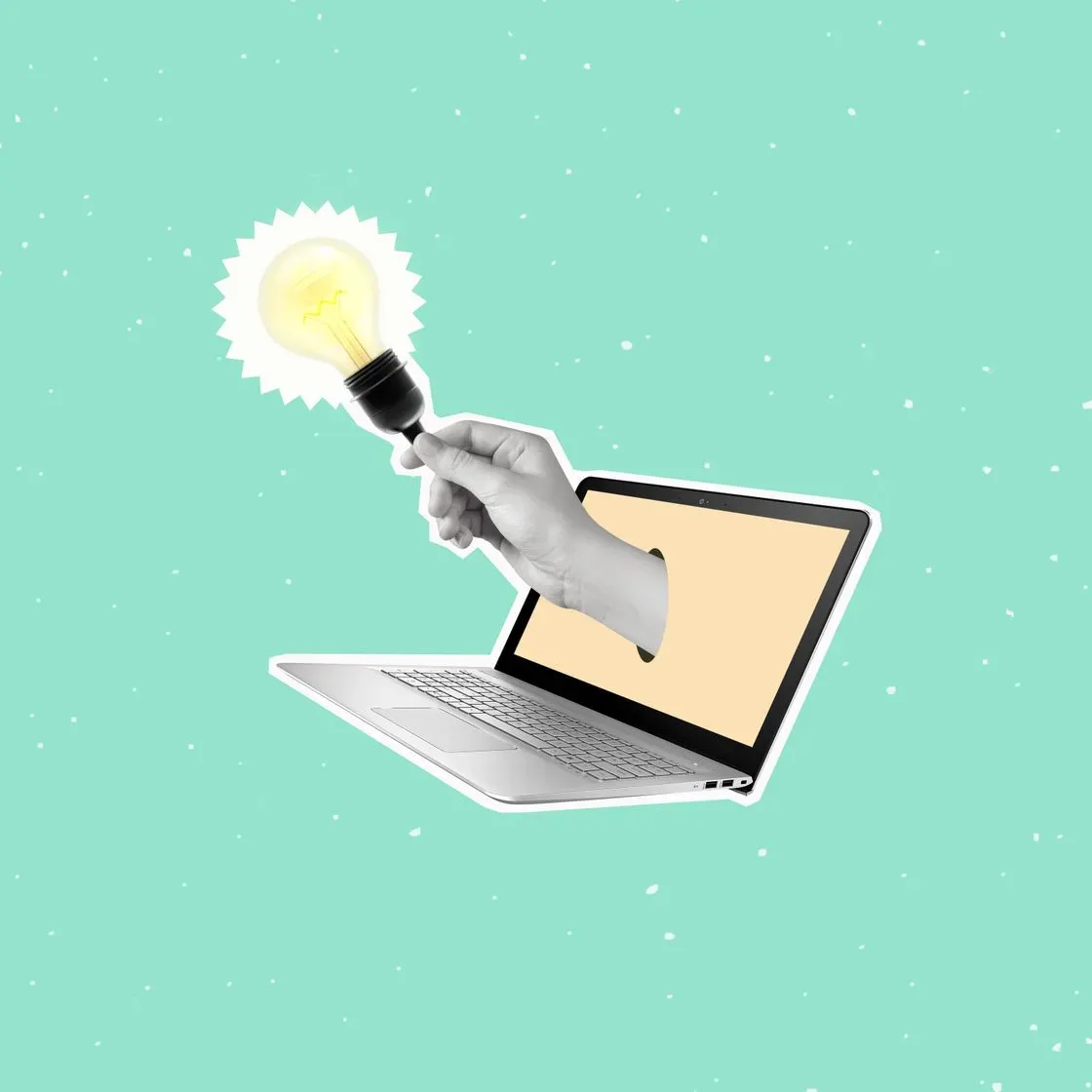 Illustration : une main sort d'un écran en tenant une ampoule, symbolisant les idées de création web