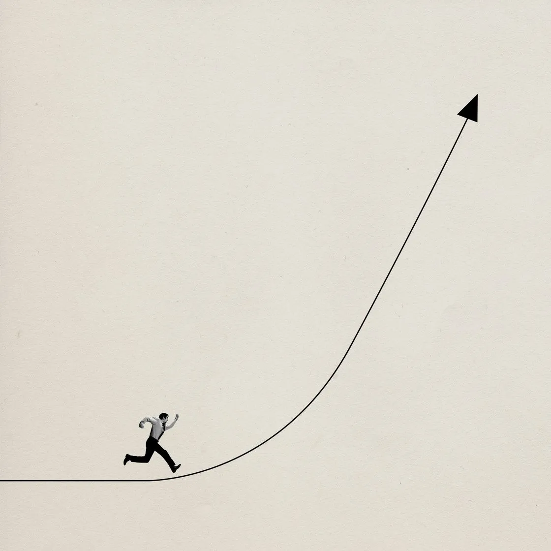 Illustration : un homme d'affaires court le long d'une courbe de croissance ascendante, symbolisant la progression SEO